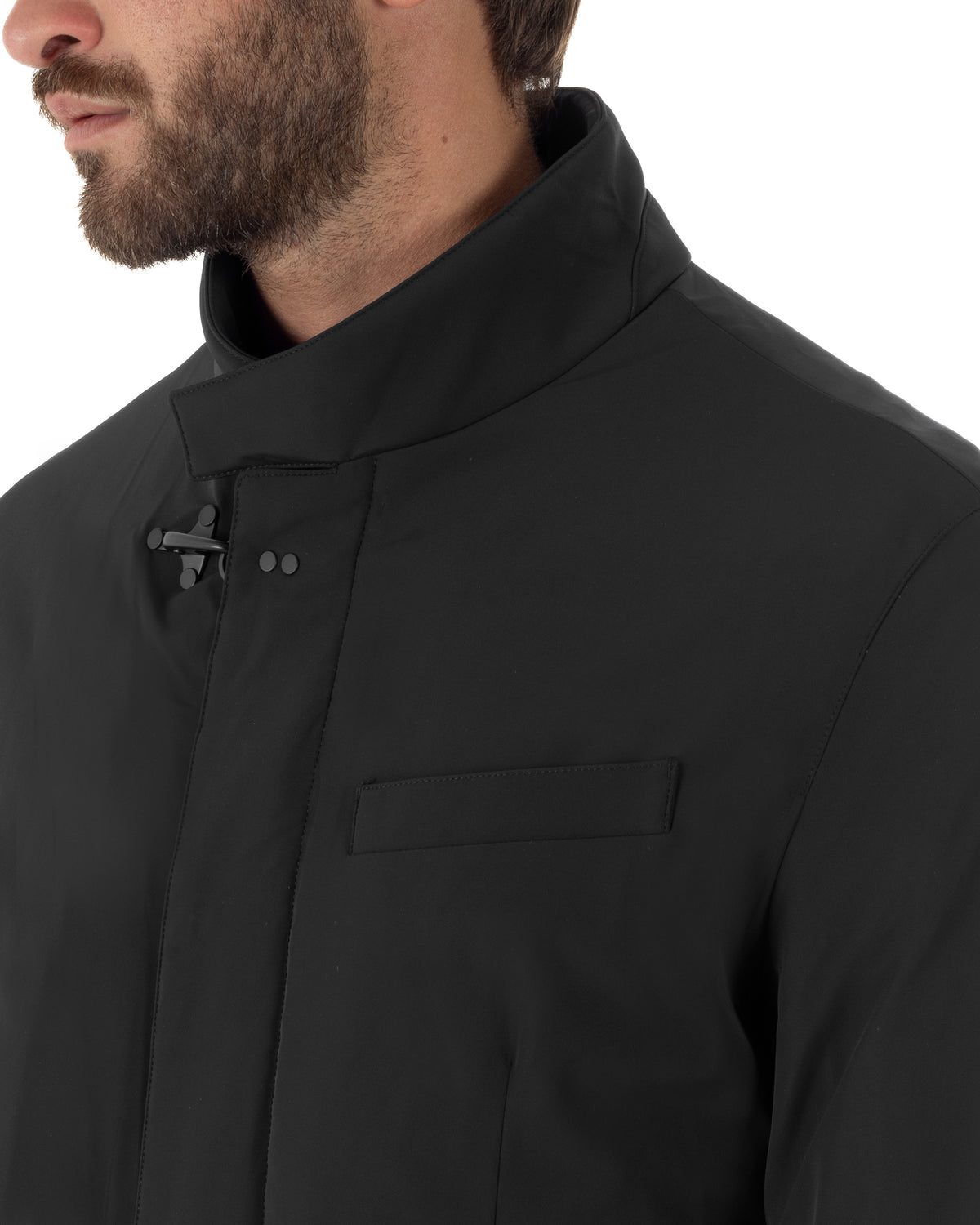 Giubbotto uomo giacca tessuto tecnico impermeabile zip collo alto nero GIOSAL-G3424A