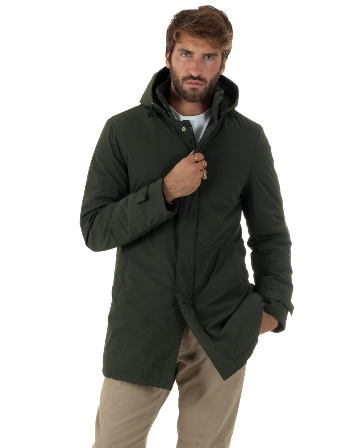 Giubbotto GIOSAL verde regular fit  con collo rialzato e chiusura frontale aperta