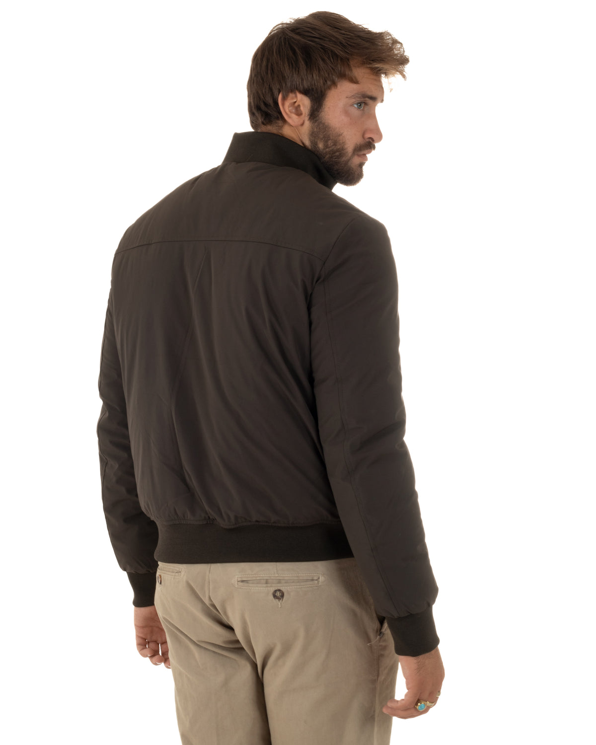 Giubbotto bomber uomo tessuto tecnico impermeabile collo alto tasconi marrone GIOSAL-G3433A