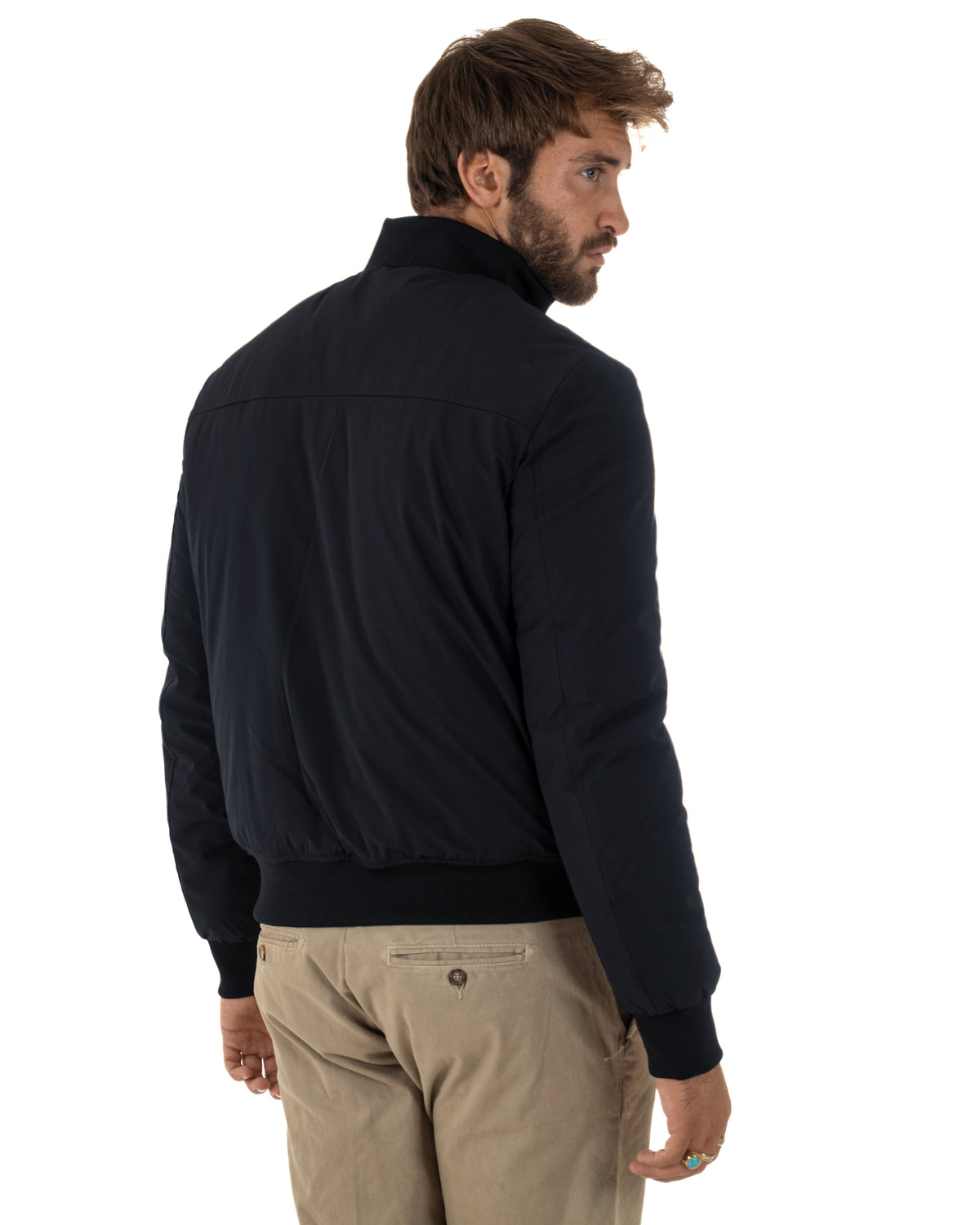 Giubbotto bomber uomo tessuto tecnico impermeabile collo alto tasconi blu GIOSAL-G3434A