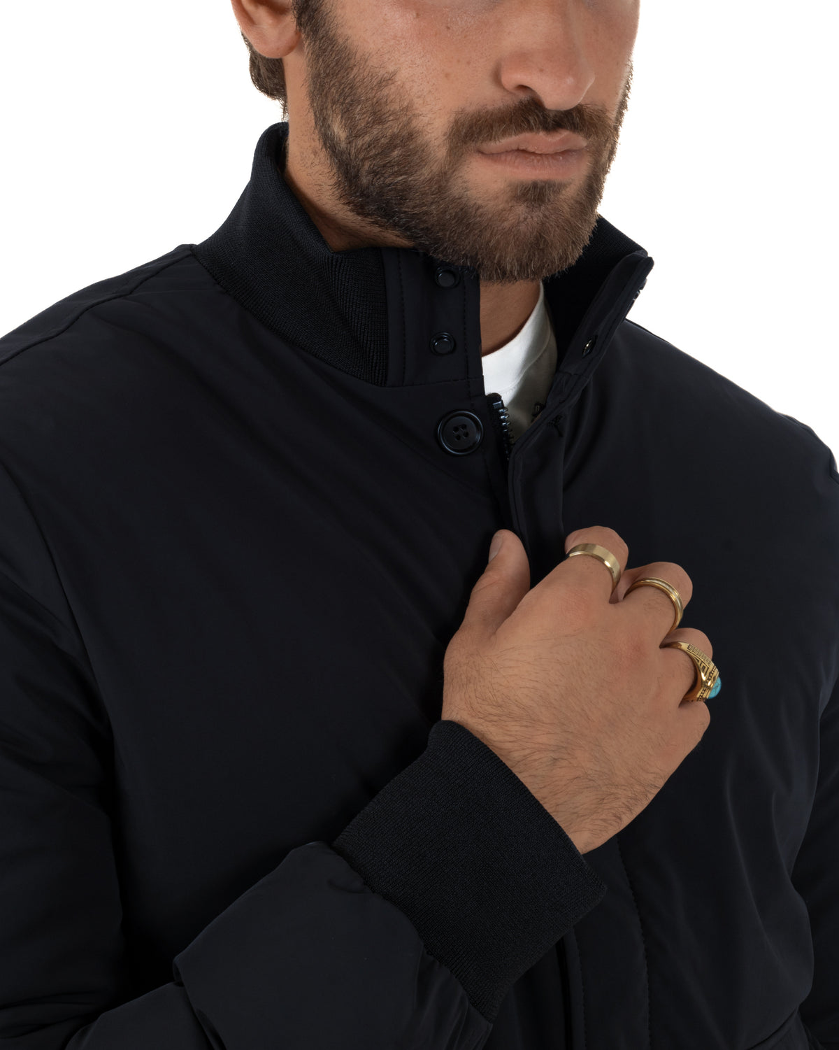 Giubbotto bomber uomo tessuto tecnico impermeabile collo alto tasconi blu GIOSAL-G3434A