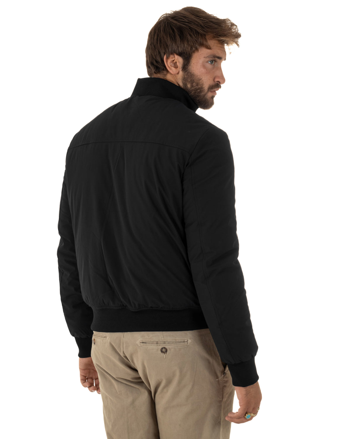 Giubbotto bomber uomo tessuto tecnico impermeabile collo alto tasconi nero GIOSAL-G3435A