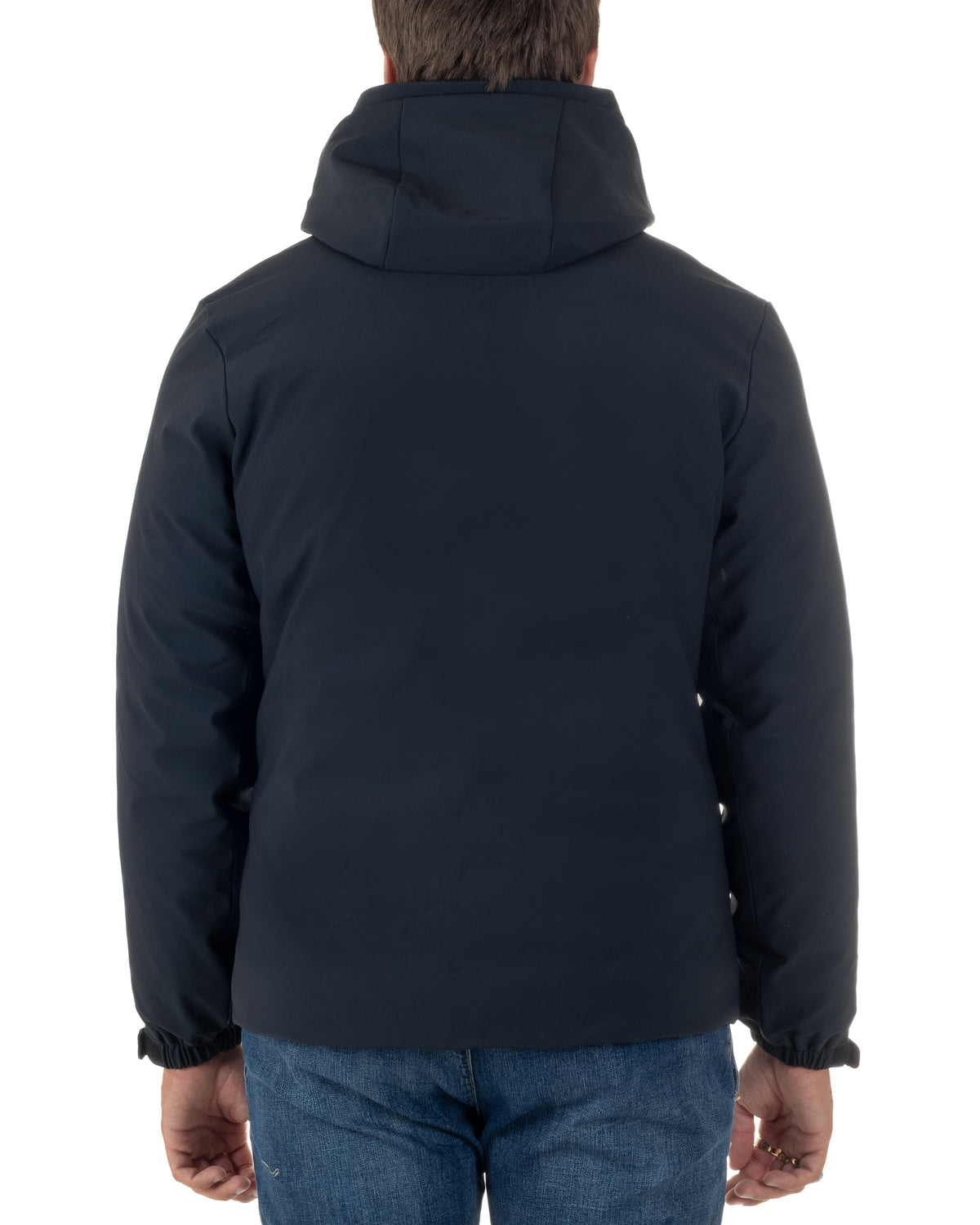 Giubbotto uomo tessuto tecnico imbottito zip cappuccio coulisse blu GIOSAL-G3438A