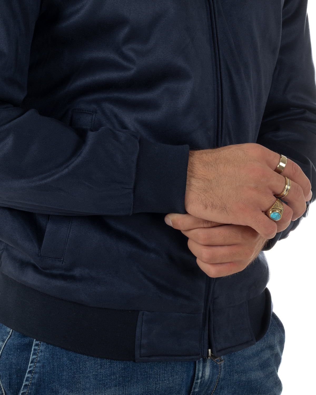 Giubbotto bomber uomo camoscio zip collo alto blu GIOSAL-G3436A