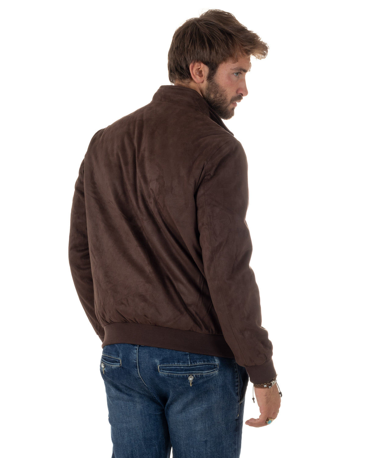 Giubbotto bomber uomo camoscio zip collo alto marrone GIOSAL-G3437A