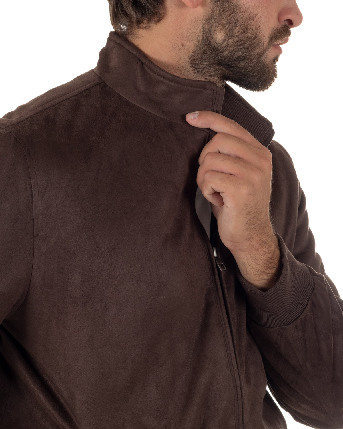 Giubbotto bomber uomo camoscio zip collo alto marrone GIOSAL-G3437A