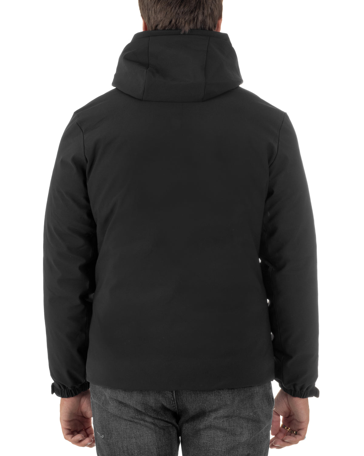 Giubbotto uomo tessuto tecnico imbottito zip cappuccio coulisse nero GIOSAL-G3439A