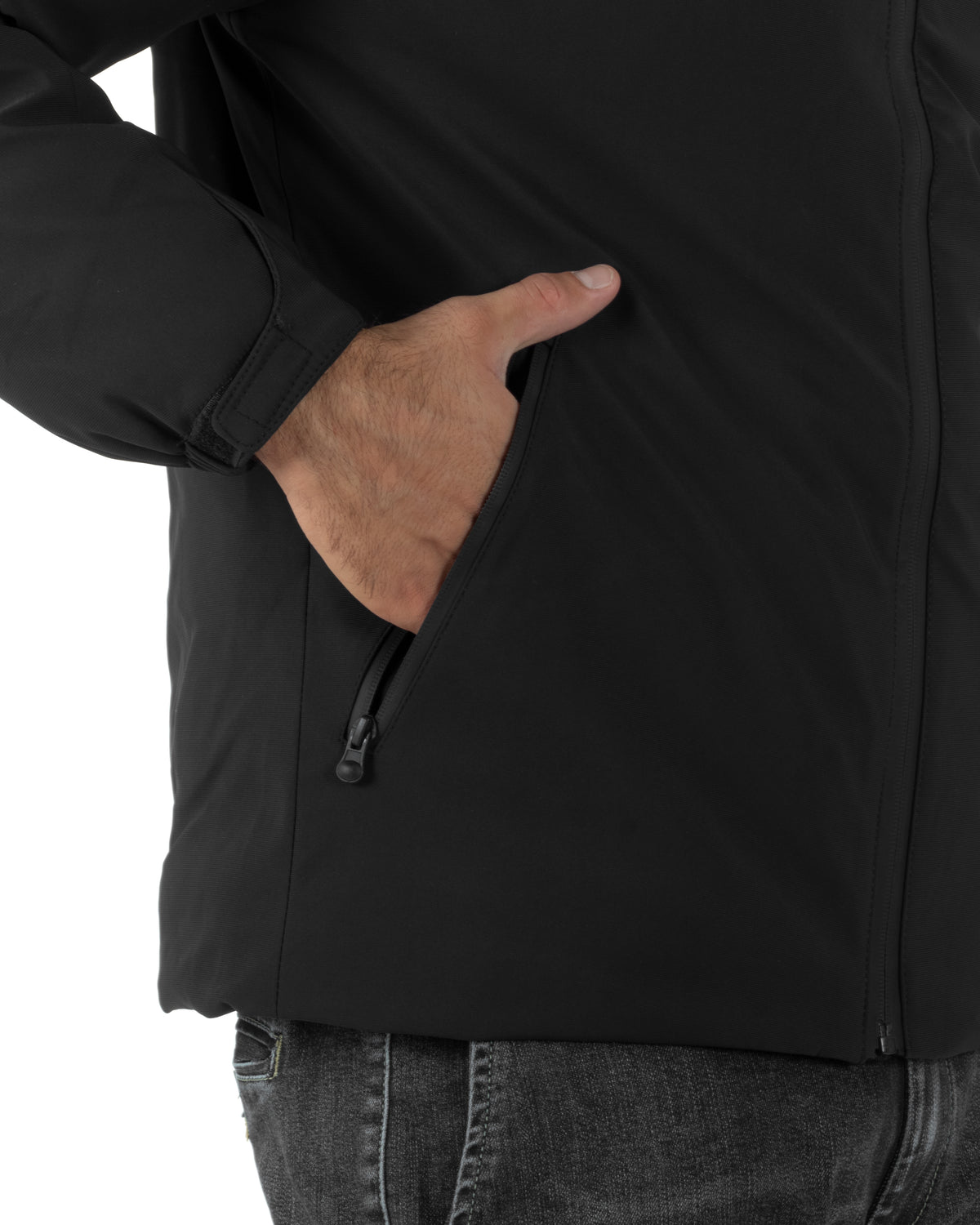 Giubbotto uomo tessuto tecnico imbottito zip cappuccio coulisse nero GIOSAL-G3439A