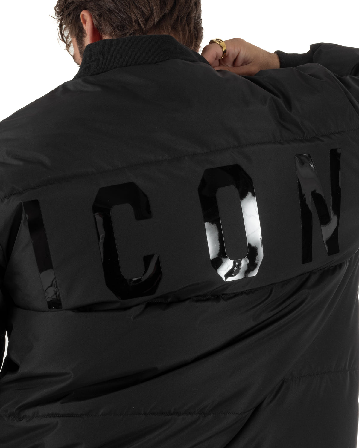 Giubbotto bomber uomo zip maxi logo posteriore nero ICON IUPREJ003