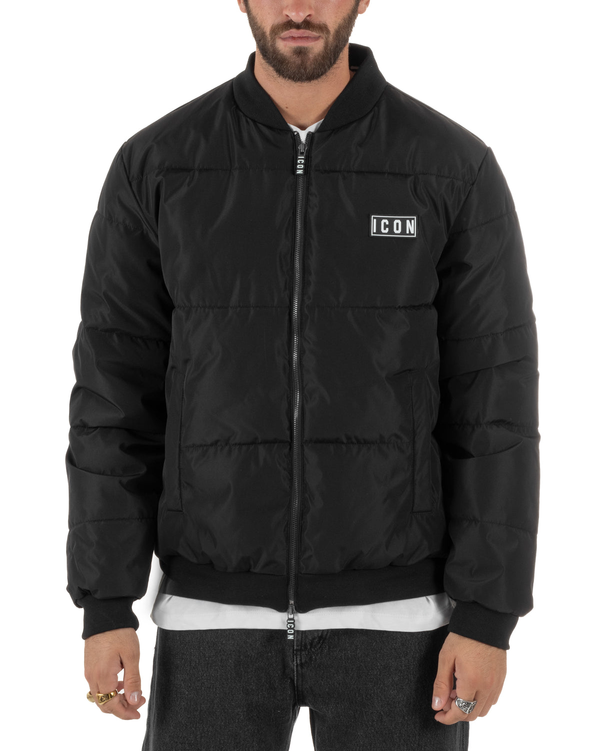 Giubbotto bomber uomo zip maxi logo posteriore nero ICON IUPREJ003