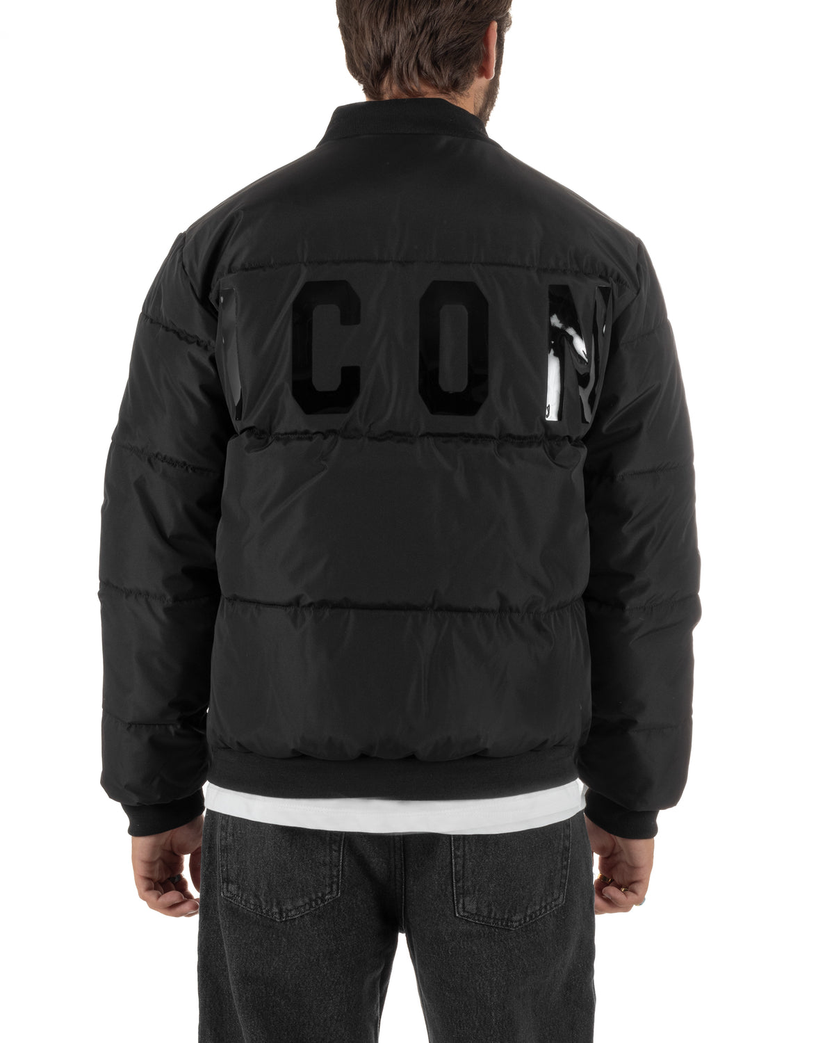 Giubbotto bomber uomo zip maxi logo posteriore nero ICON IUPREJ003