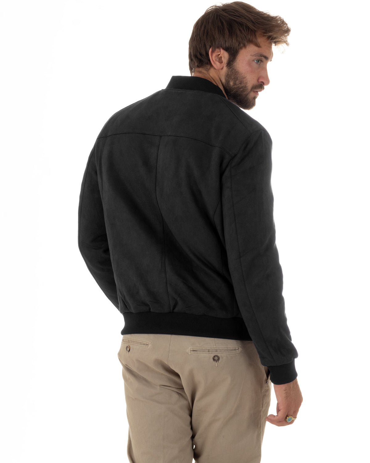 Giubbotto bomber uomo camoscio college zip nero GIOSAL-G3454A