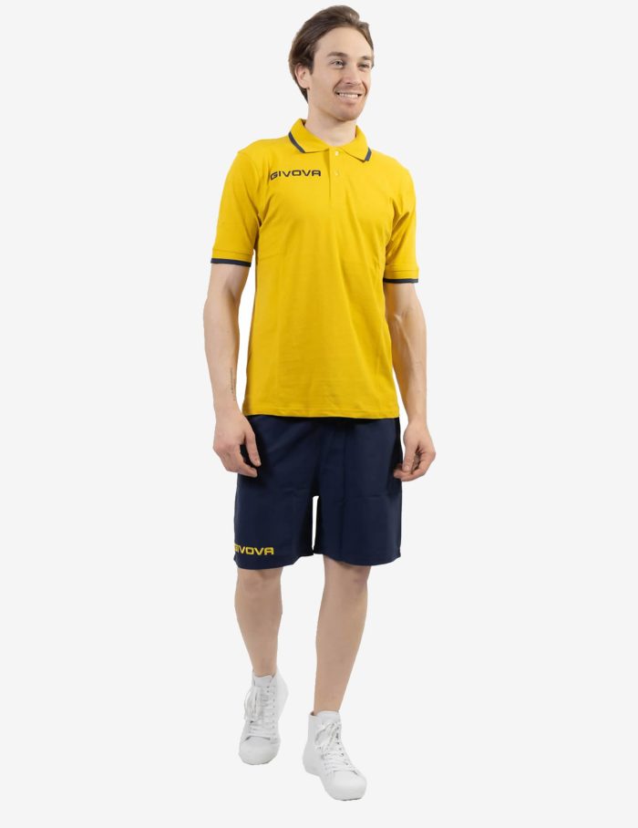 Kit STREET GIVOVA GIALLO BLU Set Unisex Cotone Bicolore Sportivo Maglia Con Colletto Polo Mezze Maniche Bermuda Microfibra Pantaloncino Da Allenamento GIOSAL