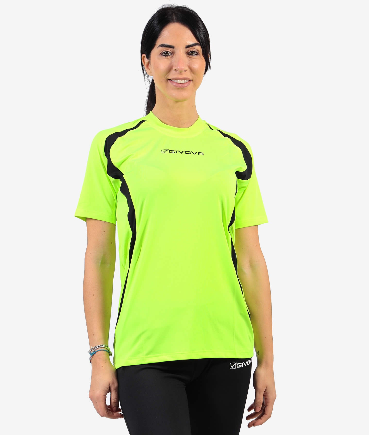 RUNNING T-SHIRT GIVOVA GIALLO FLUO NERO Tessuto Tecnico Unisex T-Shirt Mezze Maniche Sportiva Maglia Girocollo Da Ginnastica Bicolore GIOSAL