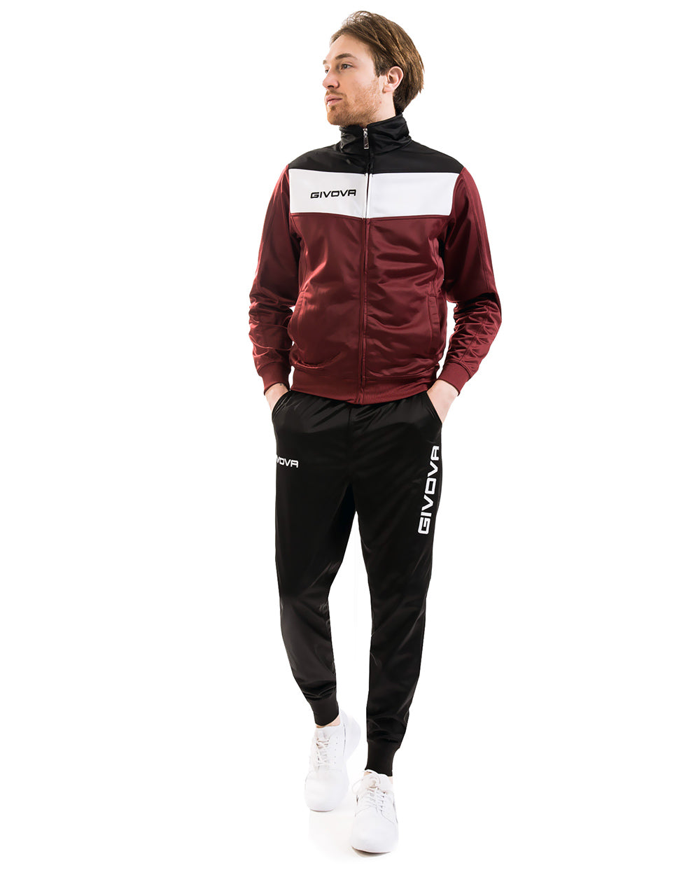 Tuta GIVOVA CAMPO GRANATA NERO Triacetato Set Unisex Sportivo Felpa Con Zip Pantaloni Tracksuit Da Ginnastica GIOSAL