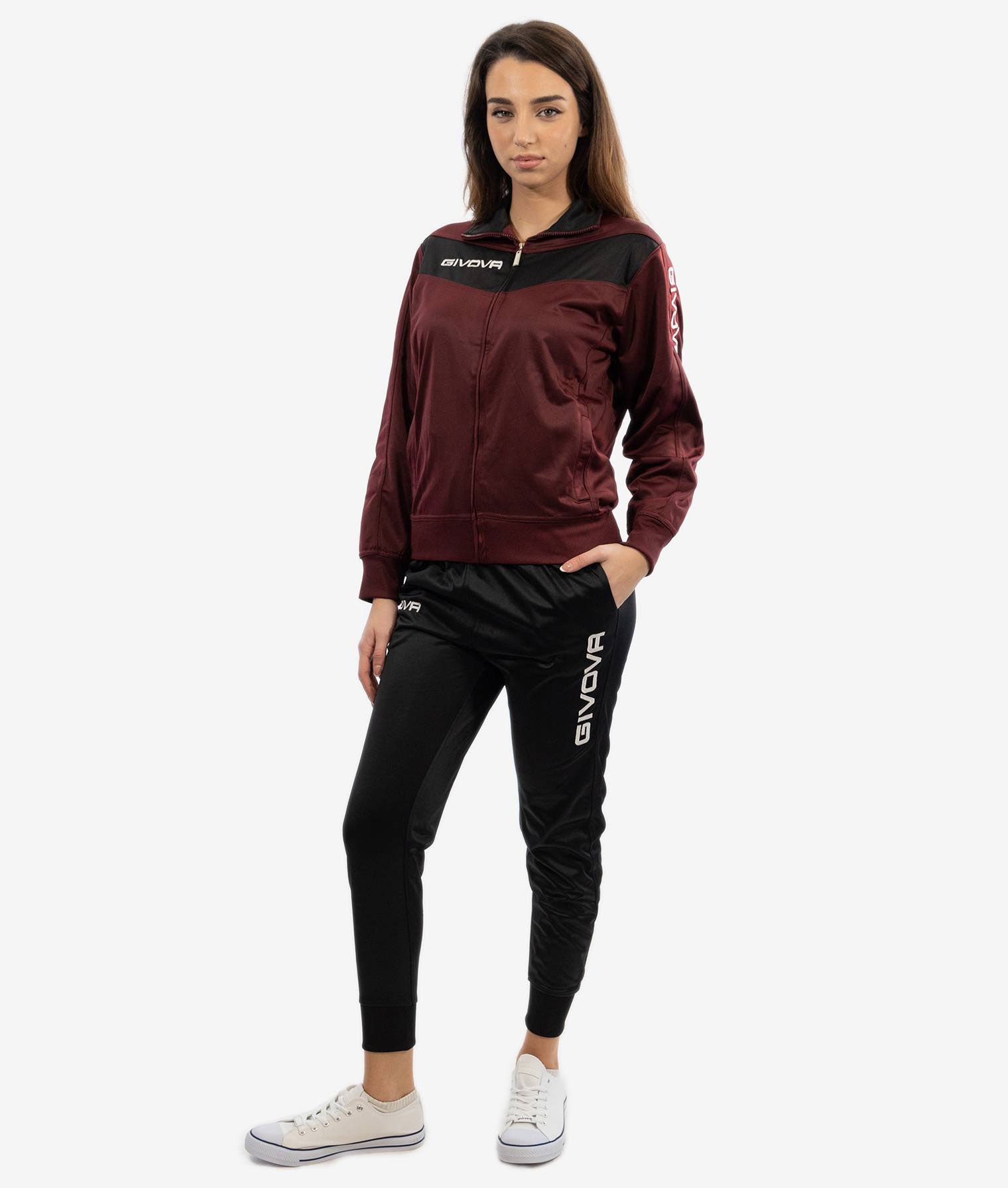 Tuta GIVOVA VISA GRANATA NERO Triacetato Set Unisex Sportivo Da Ginnastica Felpa Con Zip Pantaloni Tracksuit Bicolore GIOSAL