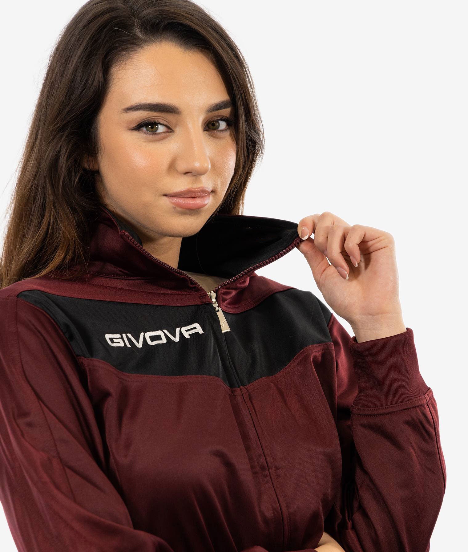 Tuta GIVOVA VISA GRANATA NERO Triacetato Set Unisex Sportivo Da Ginnastica Felpa Con Zip Pantaloni Tracksuit Bicolore GIOSAL