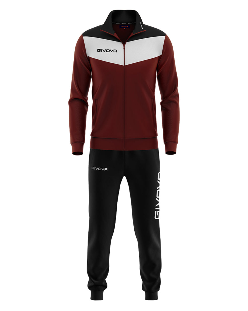 Tuta GIVOVA CAMPO GRANATA NERO Triacetato Set Unisex Sportivo Felpa Con Zip Pantaloni Tracksuit Da Ginnastica GIOSAL