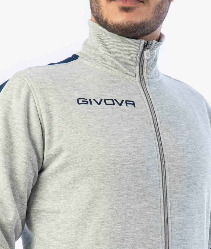 Tuta GIVOVA REVOLUTION GRIGIO MELANGE BLU Felpa Garzata Set Unisex Bicolore Sportivo Felpa Con Zip Pantaloni Tracksuit Da Ginnastica GIOSAL