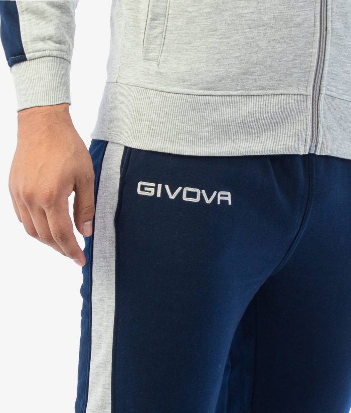 Tuta GIVOVA REVOLUTION GRIGIO MELANGE BLU Felpa Garzata Set Unisex Bicolore Sportivo Felpa Con Zip Pantaloni Tracksuit Da Ginnastica GIOSAL