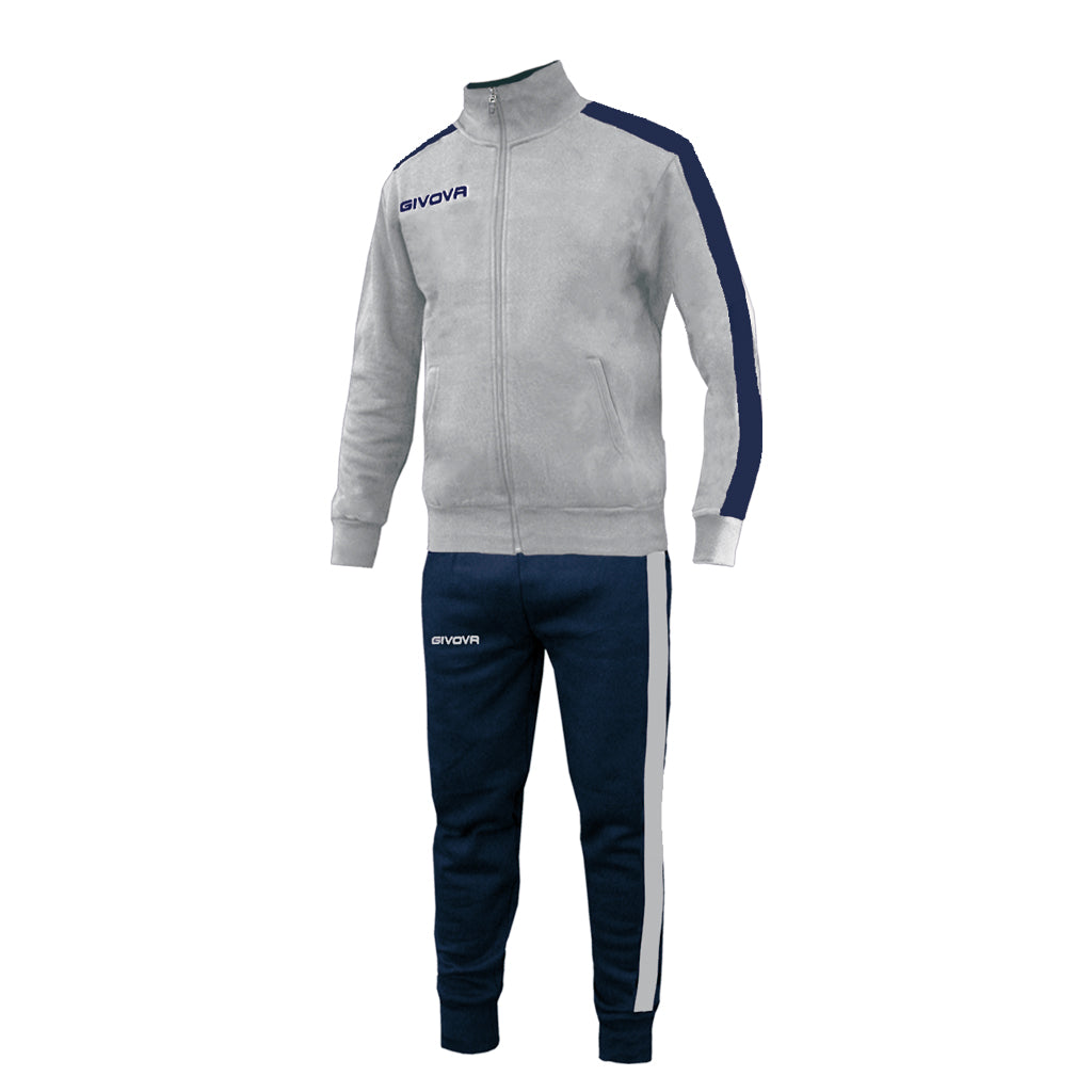 Tuta GIVOVA REVOLUTION GRIGIO MELANGE BLU Felpa Garzata Set Unisex Bicolore Sportivo Felpa Con Zip Pantaloni Tracksuit Da Ginnastica GIOSAL