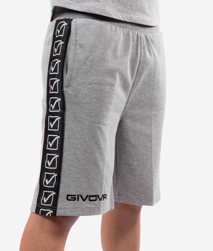 BERMUDA TERRY BAND GIVOVA GRIGIO MELANGE CHIARO Unisex Cotone Shorts Con Elastico Pantaloncino Sportivo Con Tasche Da Ginnastica GIOSAL