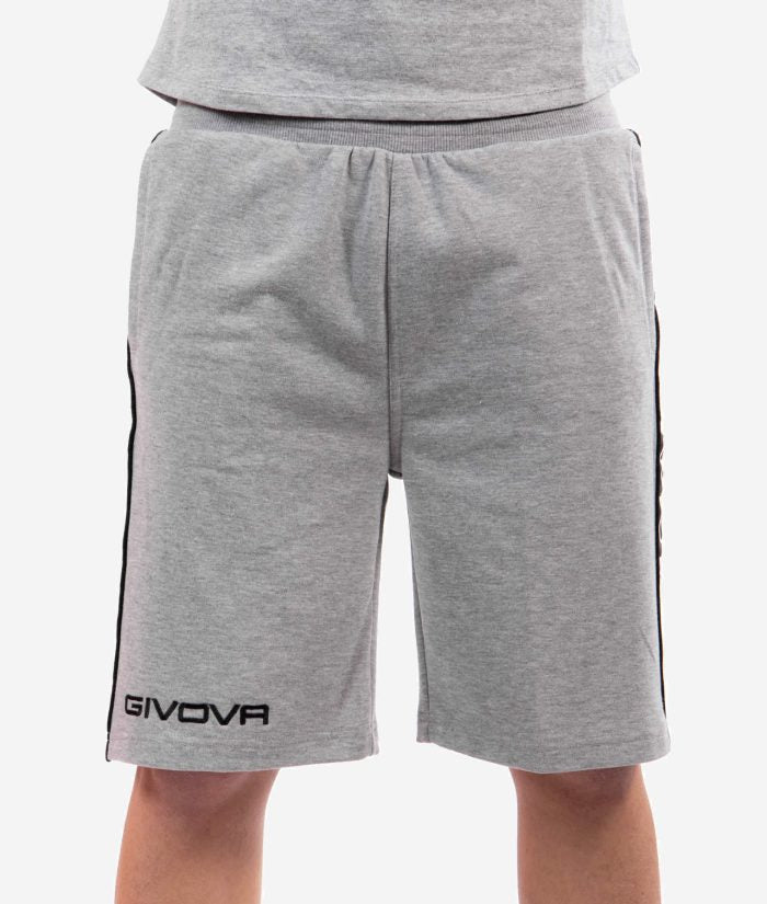 BERMUDA TERRY BAND GIVOVA GRIGIO MELANGE CHIARO Unisex Cotone Shorts Con Elastico Pantaloncino Sportivo Con Tasche Da Ginnastica GIOSAL