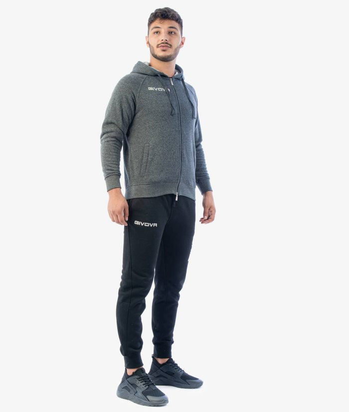 Tuta GIVOVA KING GRIGIO SCURO NERO Felpa Set Unisex Sportivo Bicolore Felpa Con Zip Con Capuccio Pantaloni Da Ginnastica Tracksuit GIOSAL