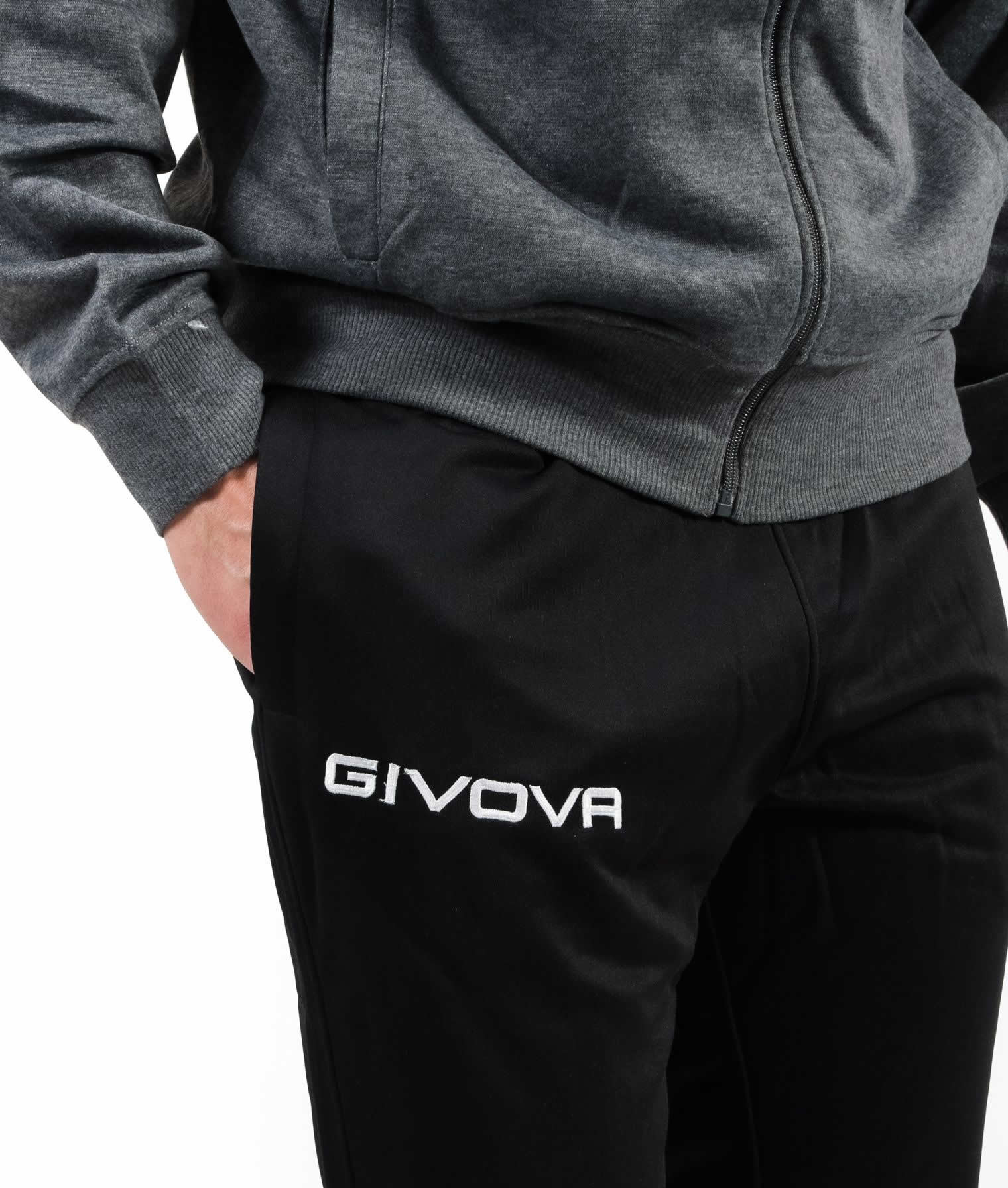 Tuta GIVOVA KING 4 SEASON GRIGIO SCURO NERO Set Unisex Sportivo Felpa Con Zip Con Capuccio Pantaloni Da Ginnastica Tracksuit GIOSAL