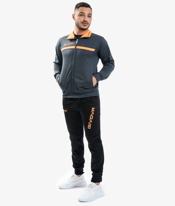 Tuta GIVOVA ONE FULL ZIP GRIGIO SCURO ARANCIO FLUO Set Unisex Bicolore Sportivo Da Ginnastica Felpa Con Zip Pantaloni Tracksuit GIOSAL