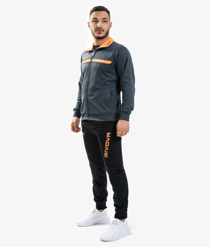 Tuta GIVOVA ONE FULL ZIP GRIGIO SCURO ARANCIO FLUO Set Unisex Bicolore Sportivo Da Ginnastica Felpa Con Zip Pantaloni Tracksuit GIOSAL