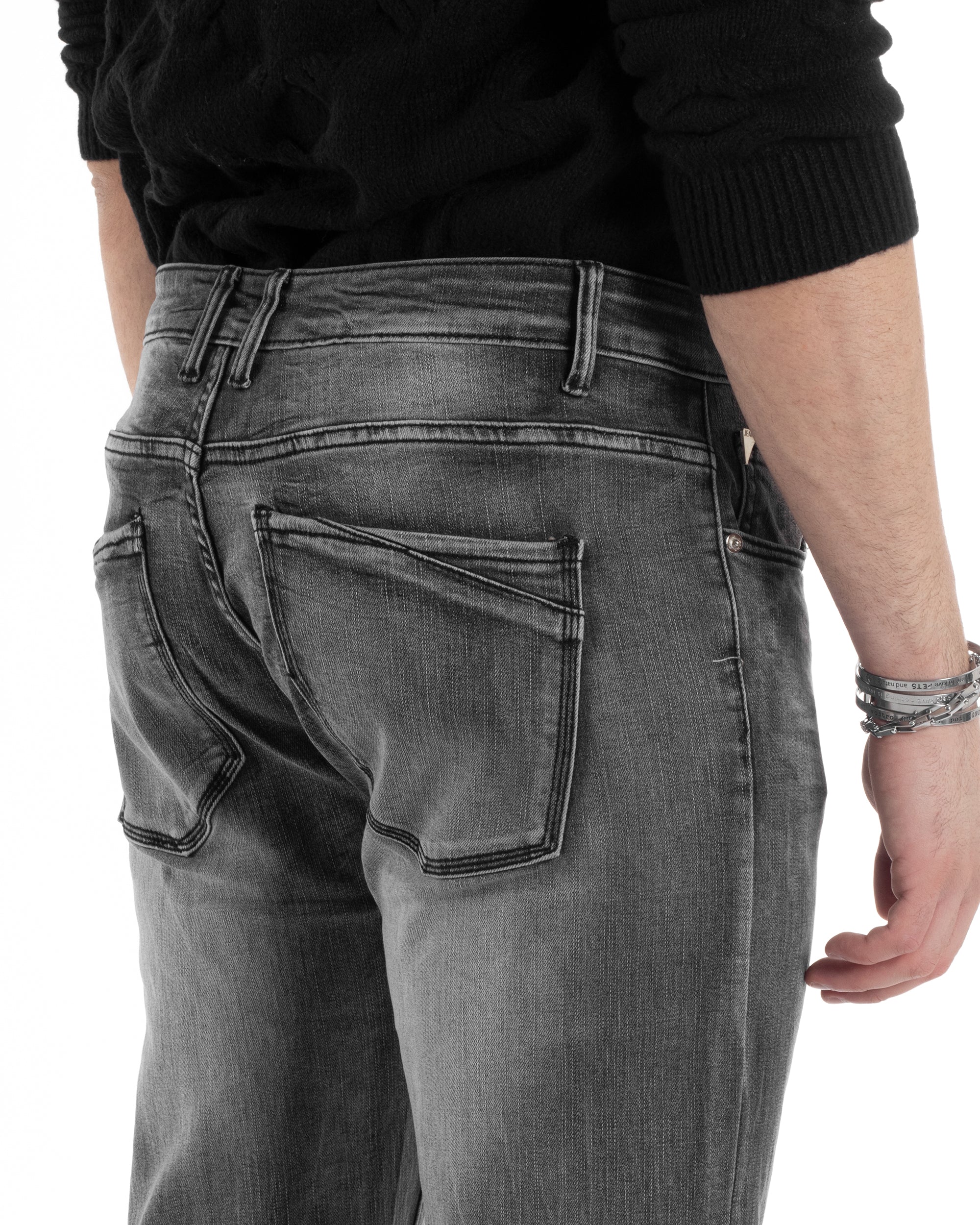 Pantaloni Uomo Jeans Cinque Tasche Slim Fit Basic Grigio Denim Stone Washed GIOSAL-JS1005A