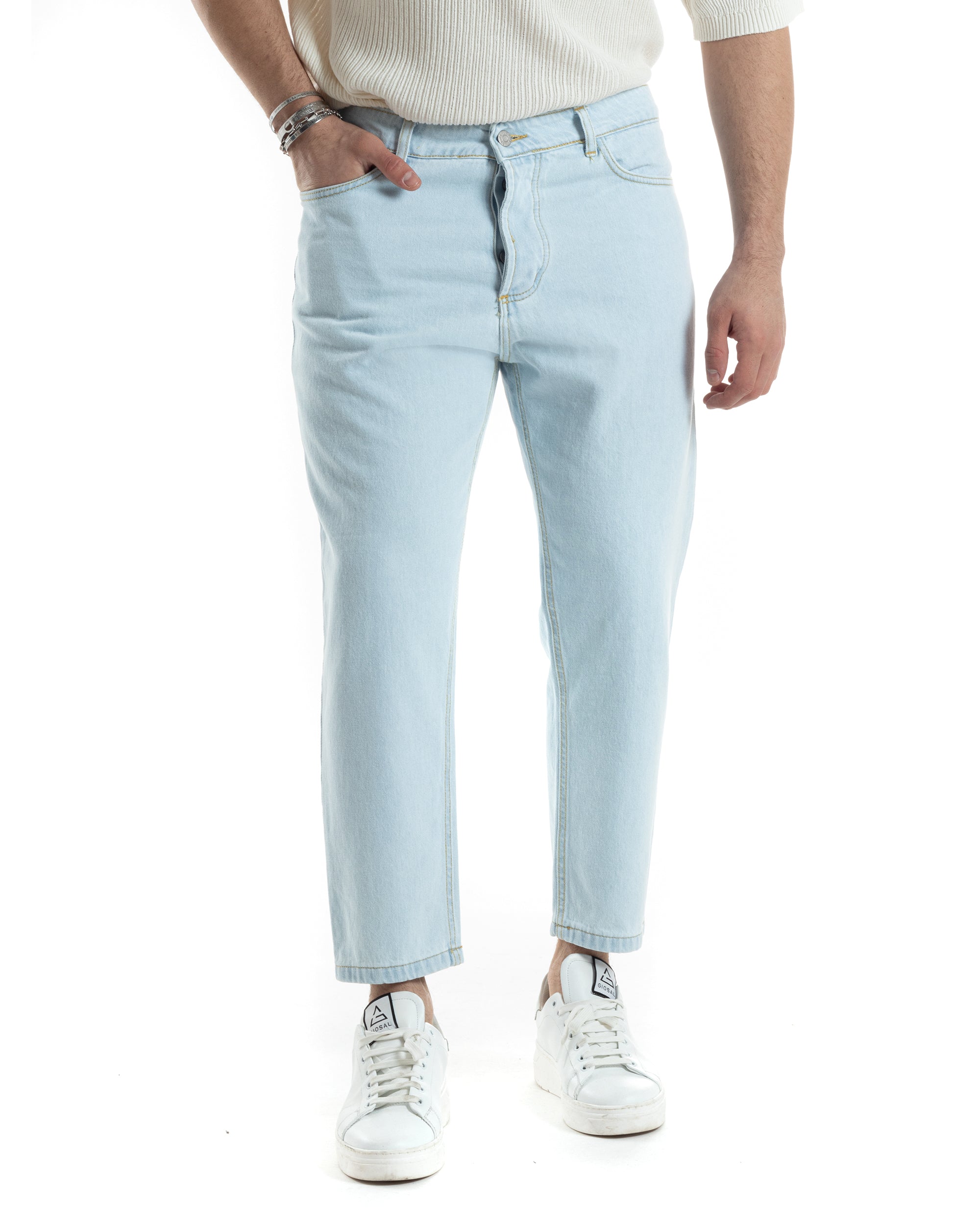 Pantaloni Jeans Uomo Straight Fit Denim Chiaro Basic Cinque Tasche Casual GIOSAL-JS1007A