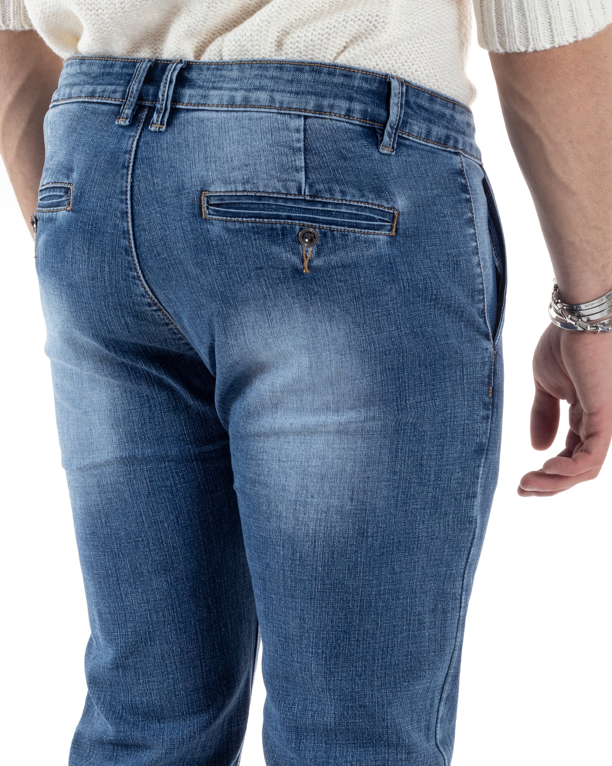 Pantaloni Uomo Jeans Tasca America Slim Fit Blu Denim Stone Washed GIOSAL-JS1009A