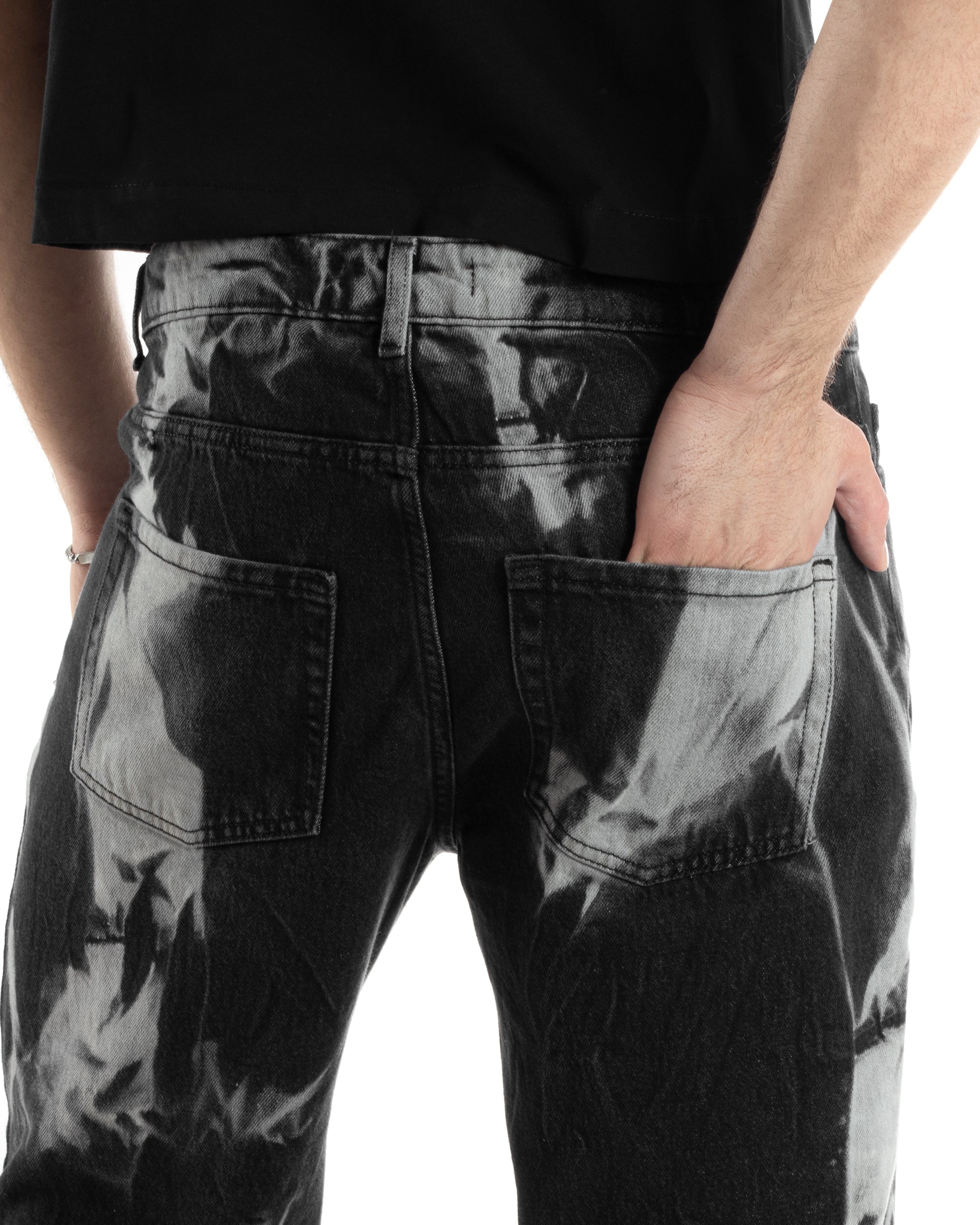 Pantaloni Jeans Uomo Baggy Fit Basic Nero Sfumato Tie-Dye GIOSAL-JS1013A