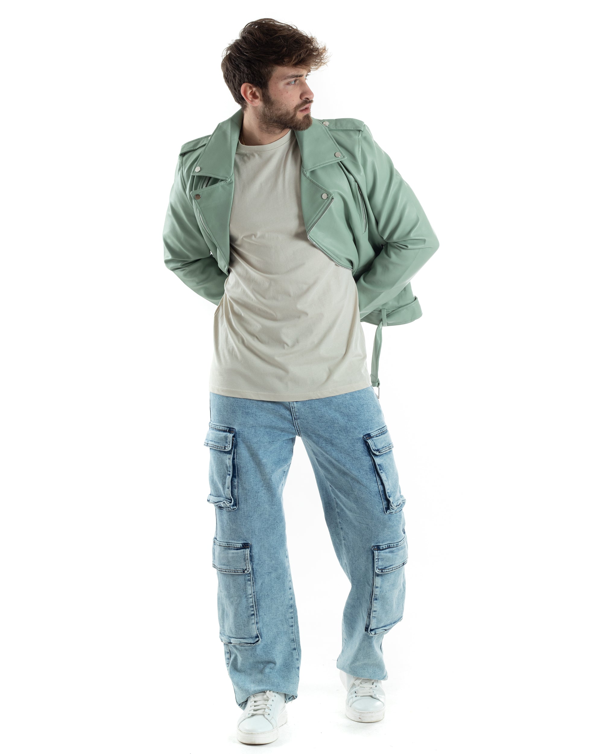 Pantaloni Uomo Cargo Tasconi Jeans Baggy Denim Fondo Largo Ampio Multitasche Pocket GIOSAL-JS1017A