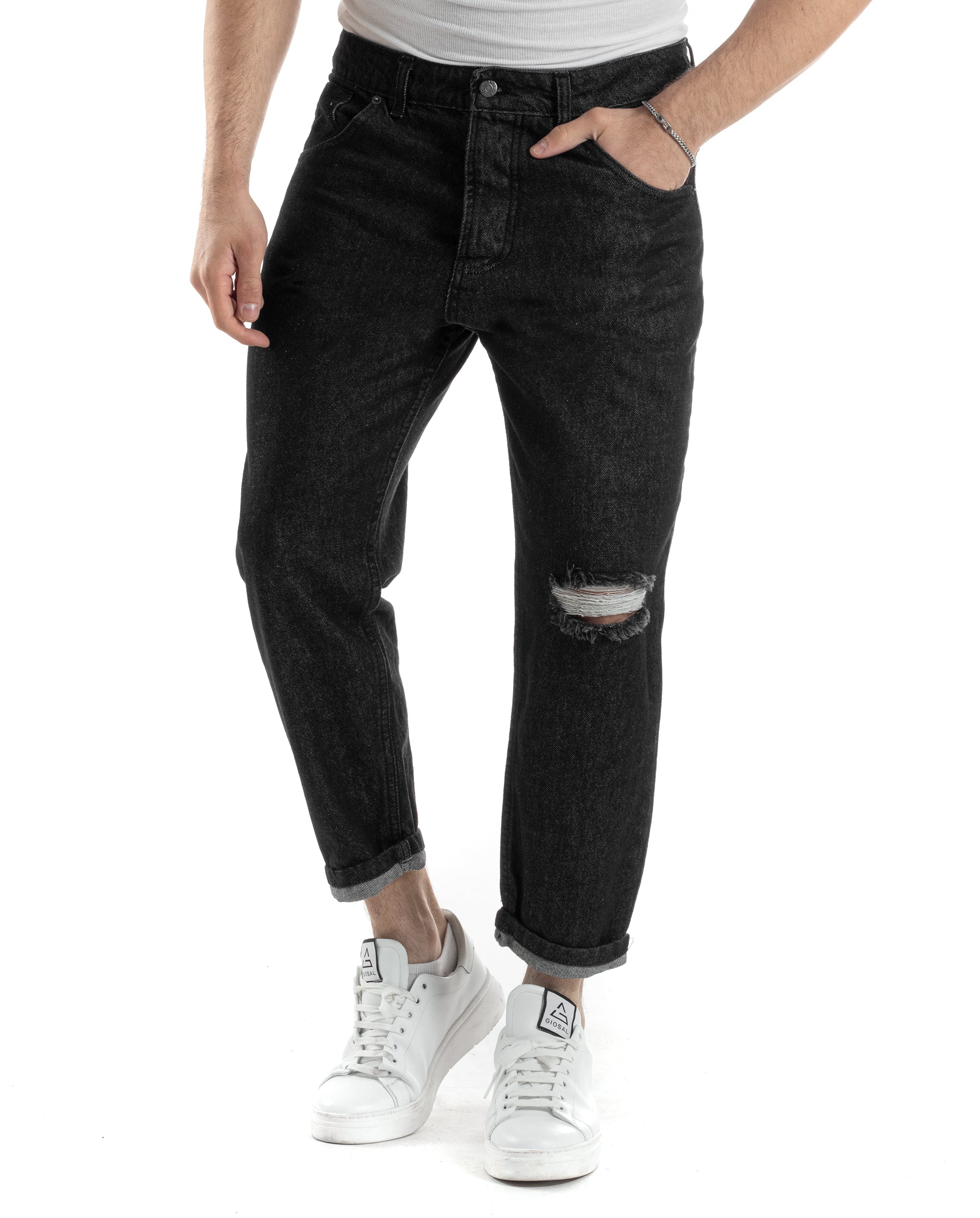 Men's Jeans Trousers Loose Fit Black Denim Basic Five Pockets Casual GIOSAL-P3600A