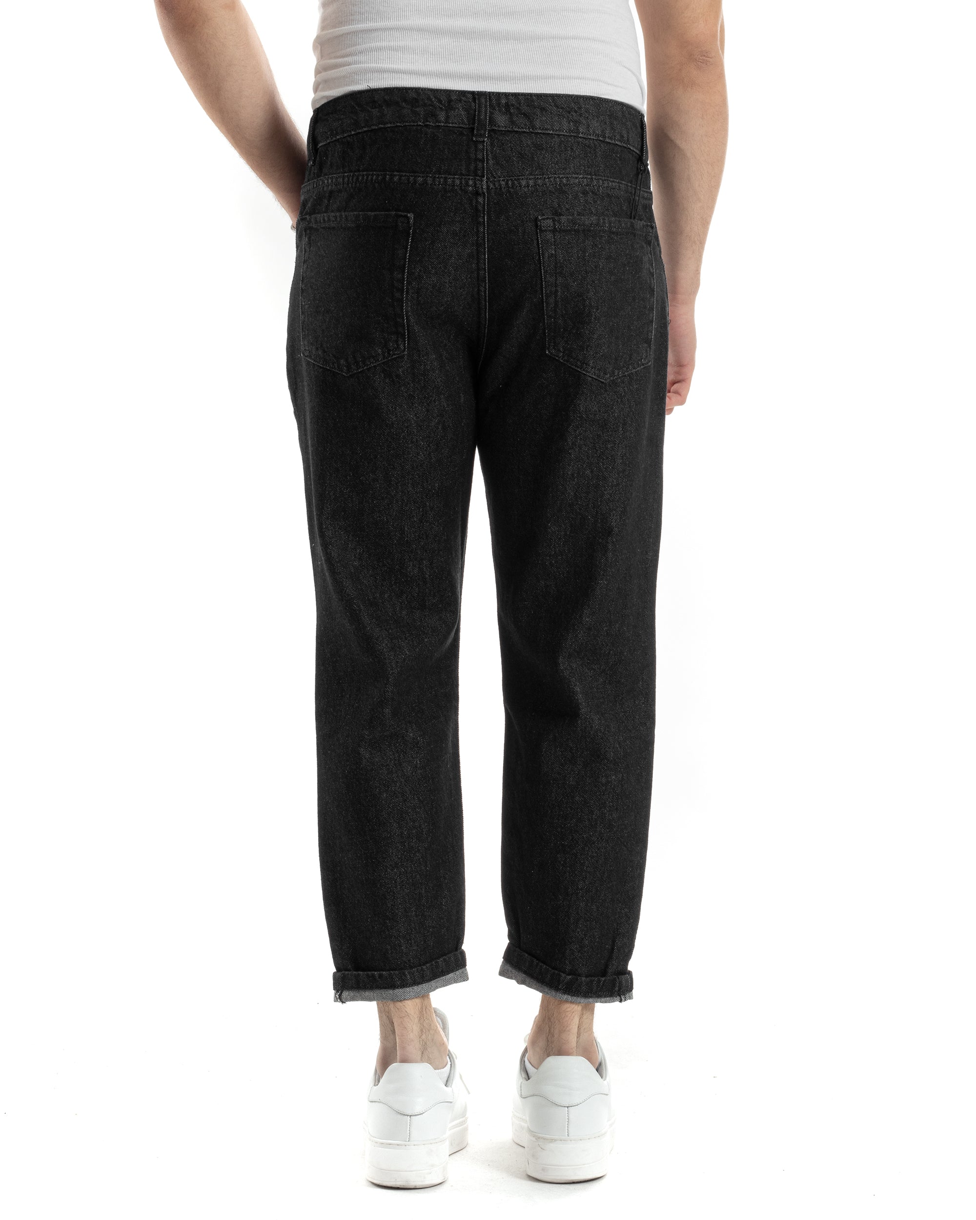 Pantaloni Jeans Uomo Straight Fit Taglio Al Ginocchio Denim Stonewashed Nero GIOSAL-JS1019A