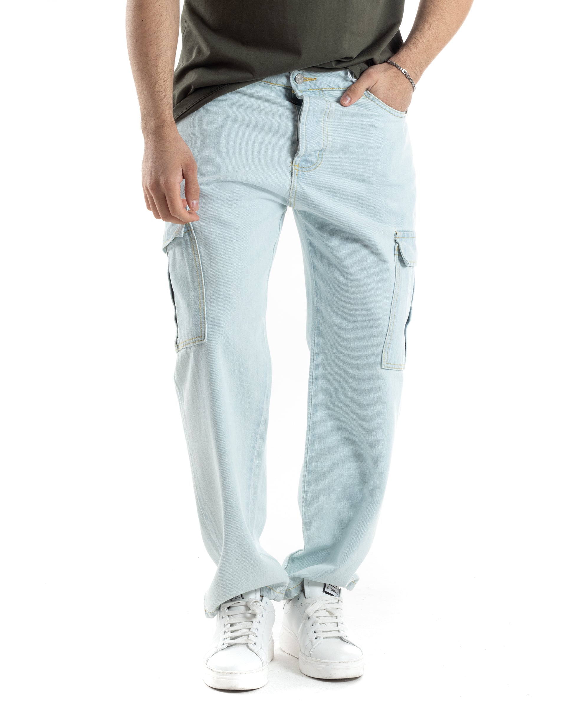 Pantaloni Cargo Jogger In Denim Uomo – Vita Elastica Con Coulisse, Taglio Largo, Tasche Multiple