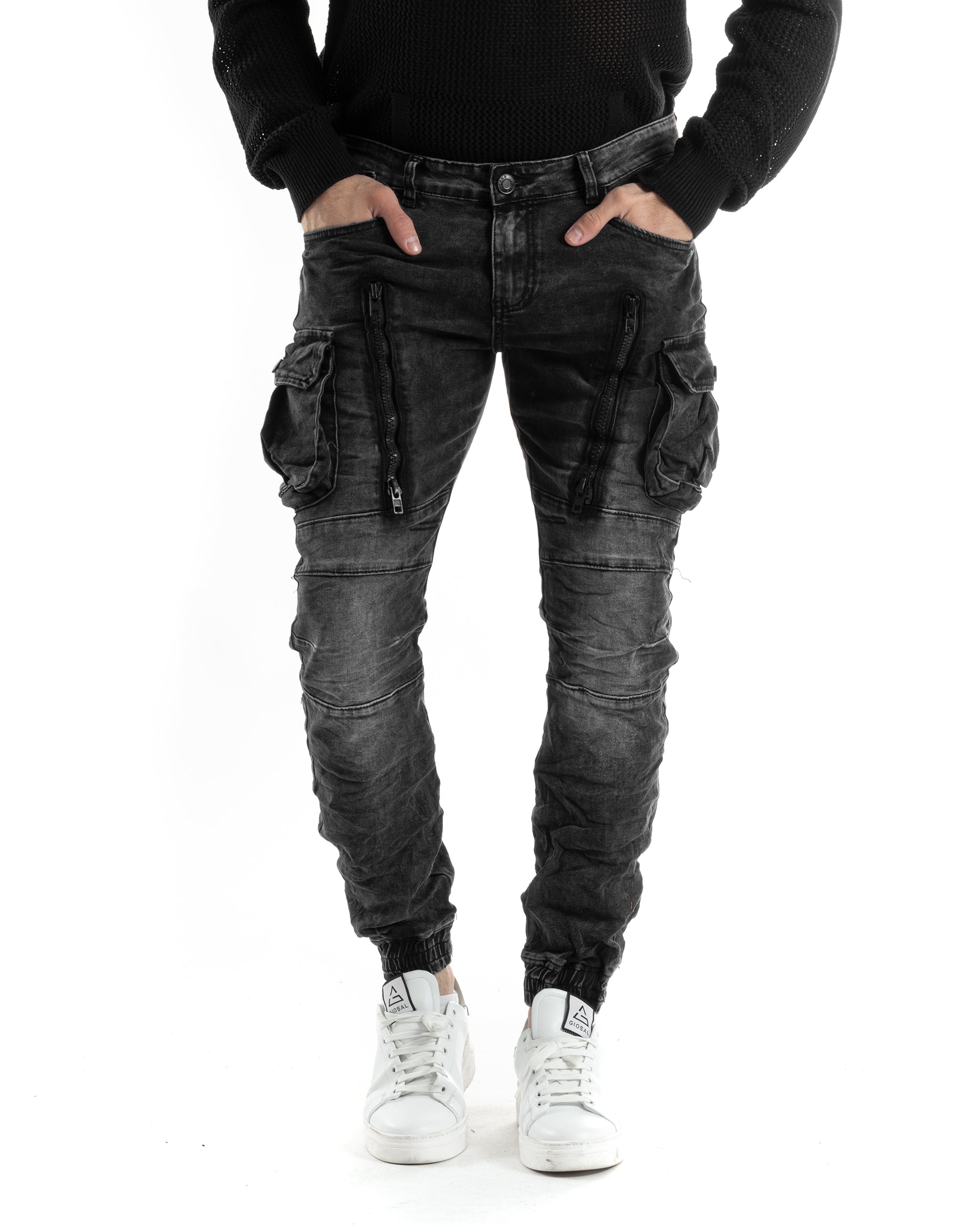 Men's Long Biker Trousers Faux Leather Black Long Skinny Solid Color GIOSAL-P5718A