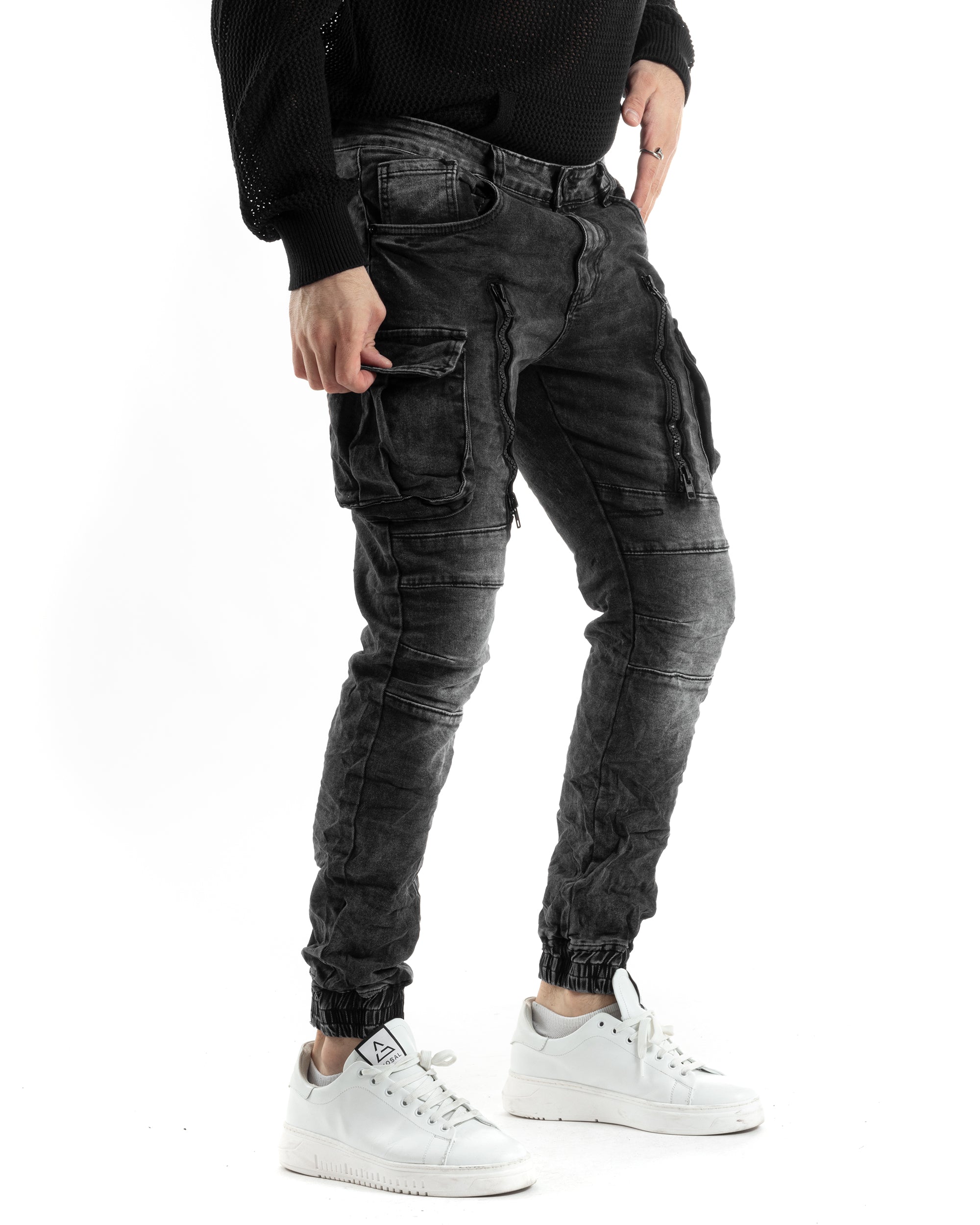 Men's Long Biker Trousers Faux Leather Black Long Skinny Solid Color GIOSAL-P5718A