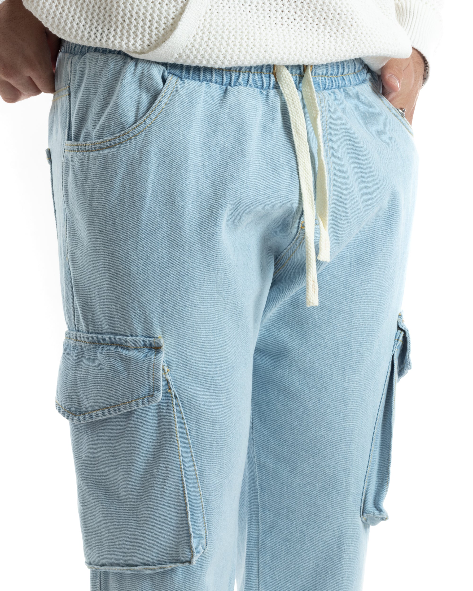 Pantaloni Uomo Cargo Tasconi Jeans Pantalaccio Denim Straight Fit Casual GIOSAL-JS1024A