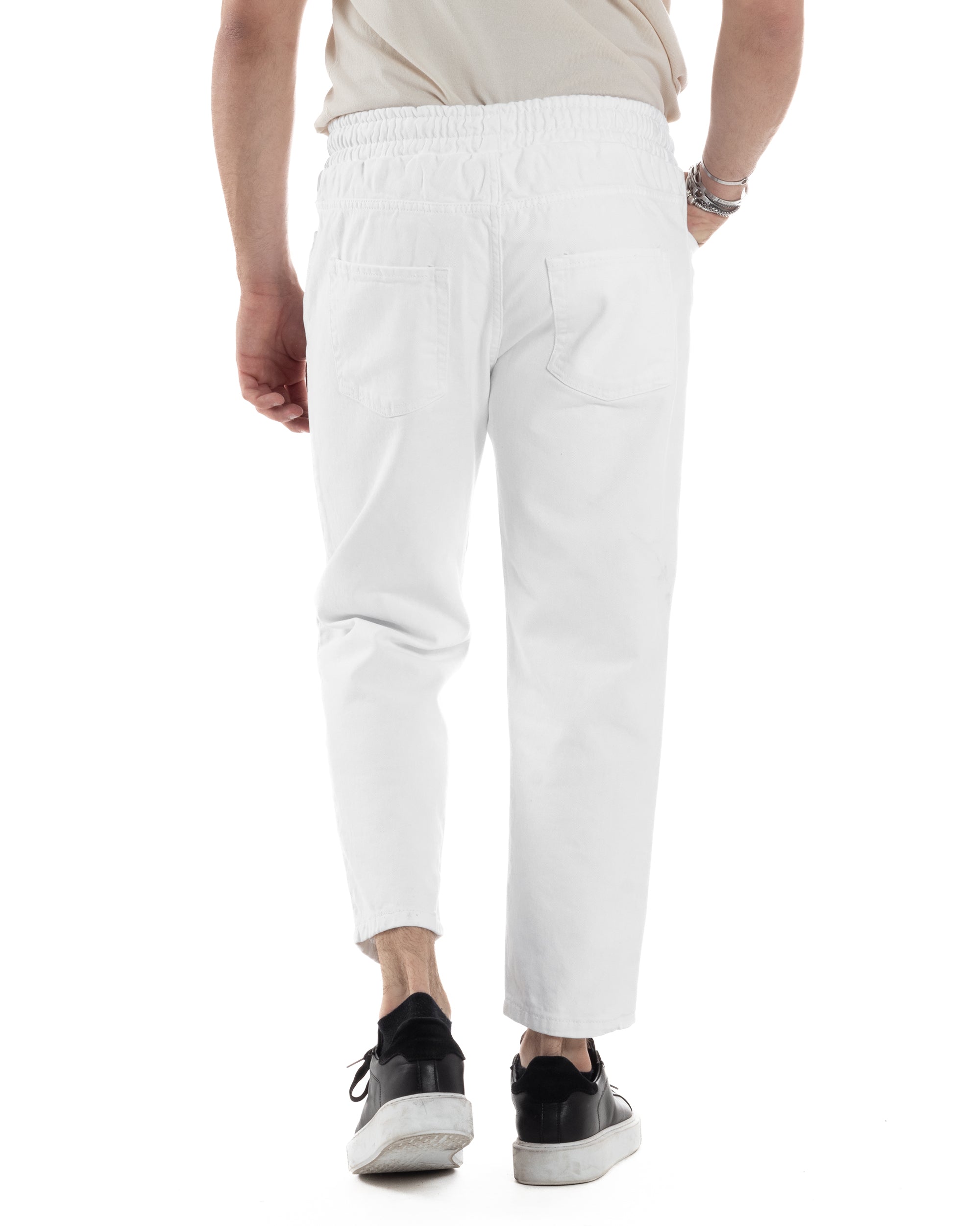 Pantaloni Jeans Uomo Regular Fit Pantalaccio Semplice Jogger Tinta Unita Bianco GIOSAL-JS1025A