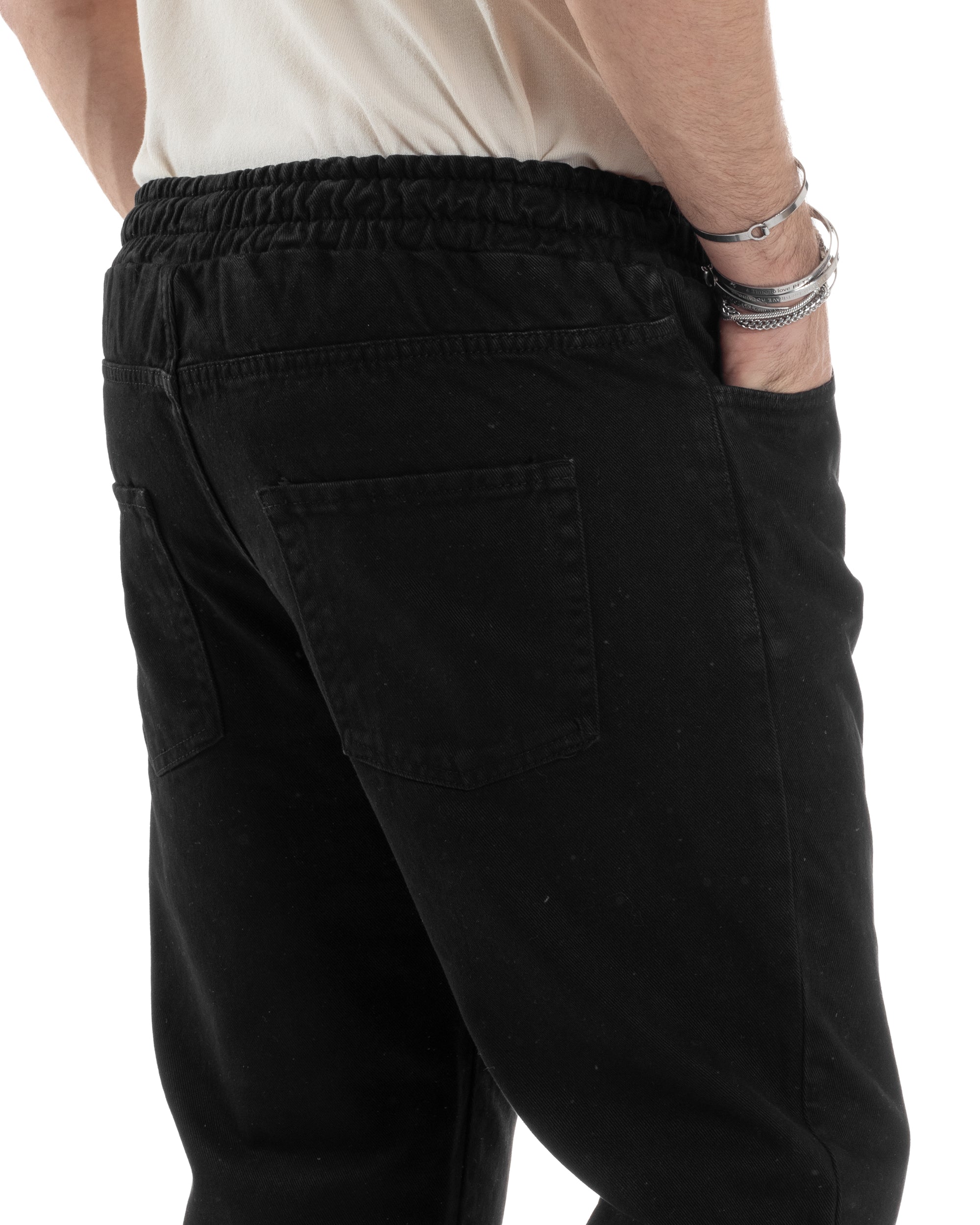 Pantaloni Jeans Uomo Regular Fit Pantalaccio Semplice Jogger Tinta Unita Nero GIOSAL-JS1026A