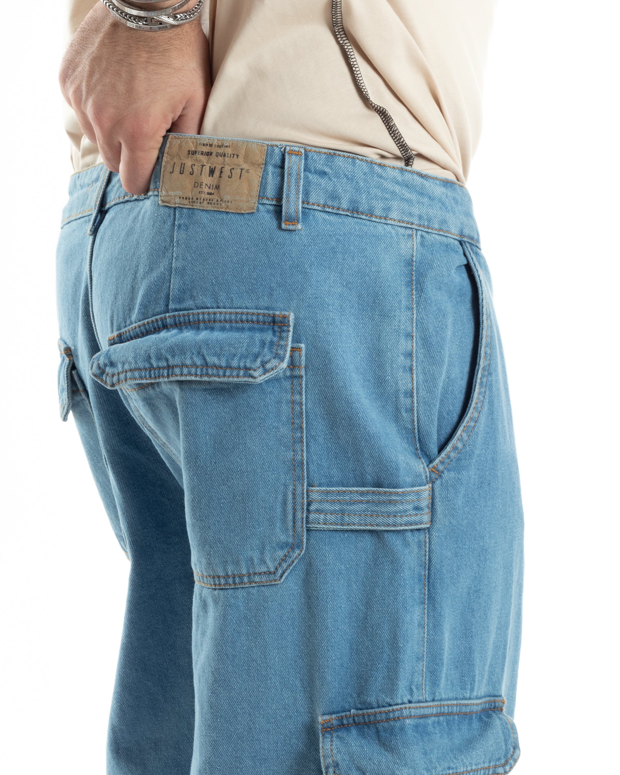 Pantaloni Uomo Cargo Tasconi Jeans Baggy Carpenter Oversize Denim Fondo Largo Ampio GIOSAL-JS1028A