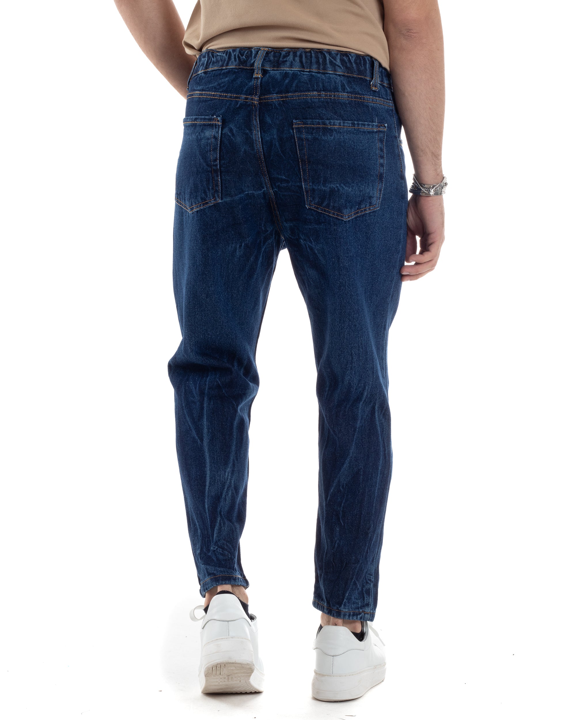 Men's Jeans Trousers Loose Fit Dark Denim With Rips Five Pockets GIOSAL-P5556A