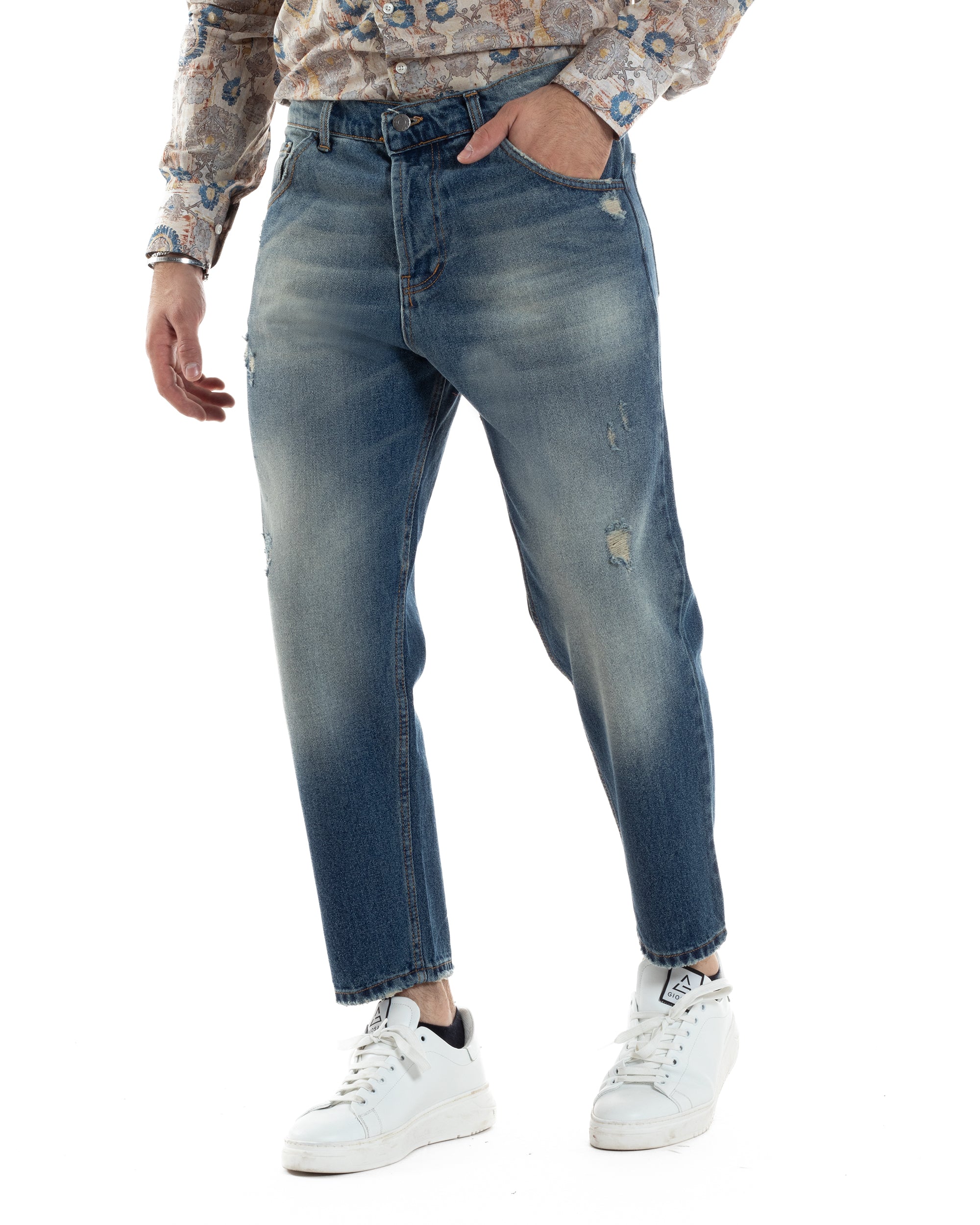 Pantaloni Jeans Uomo Loose Fit Denim Sabbiato Con Rotture Cinque Tasche GIOSAL-JS1035A