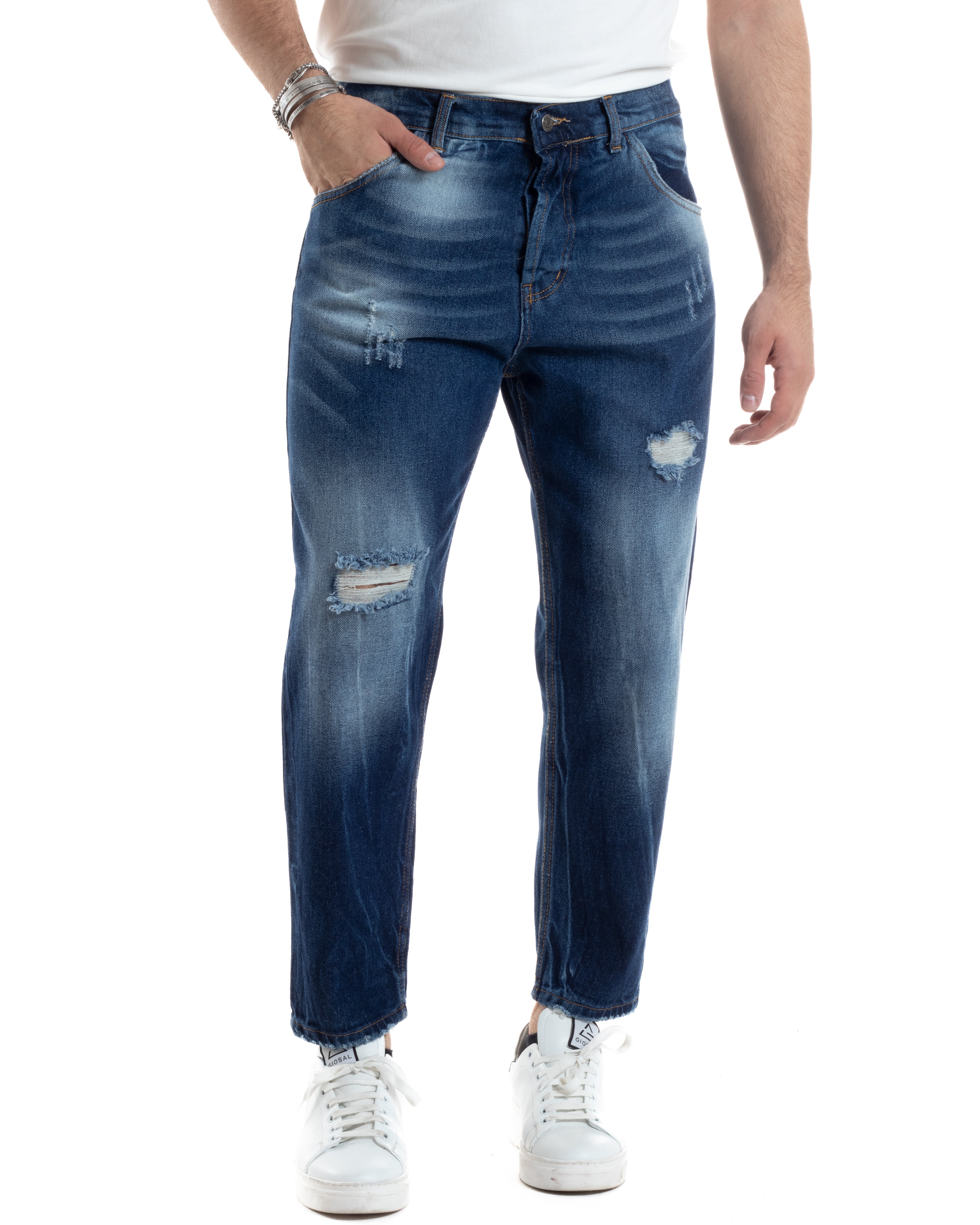Pantaloni Jeans Uomo Loose Fit Denim Con Rotture Stonewashed Casual GIOSAL-JS1036A