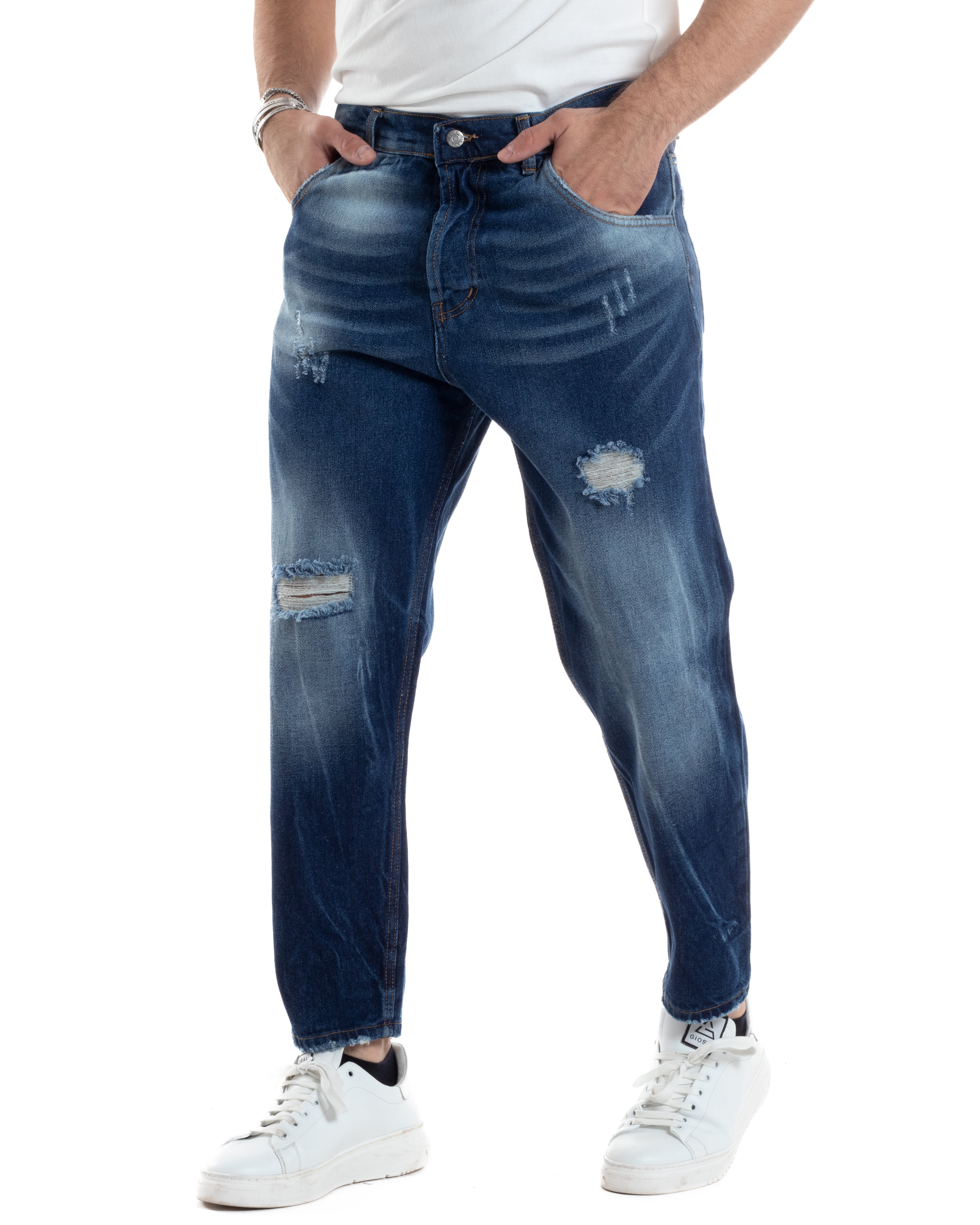 Men's Jeans Trousers Loose Fit Denim With Rips Five Casual Pockets GIOSAL-P5552A