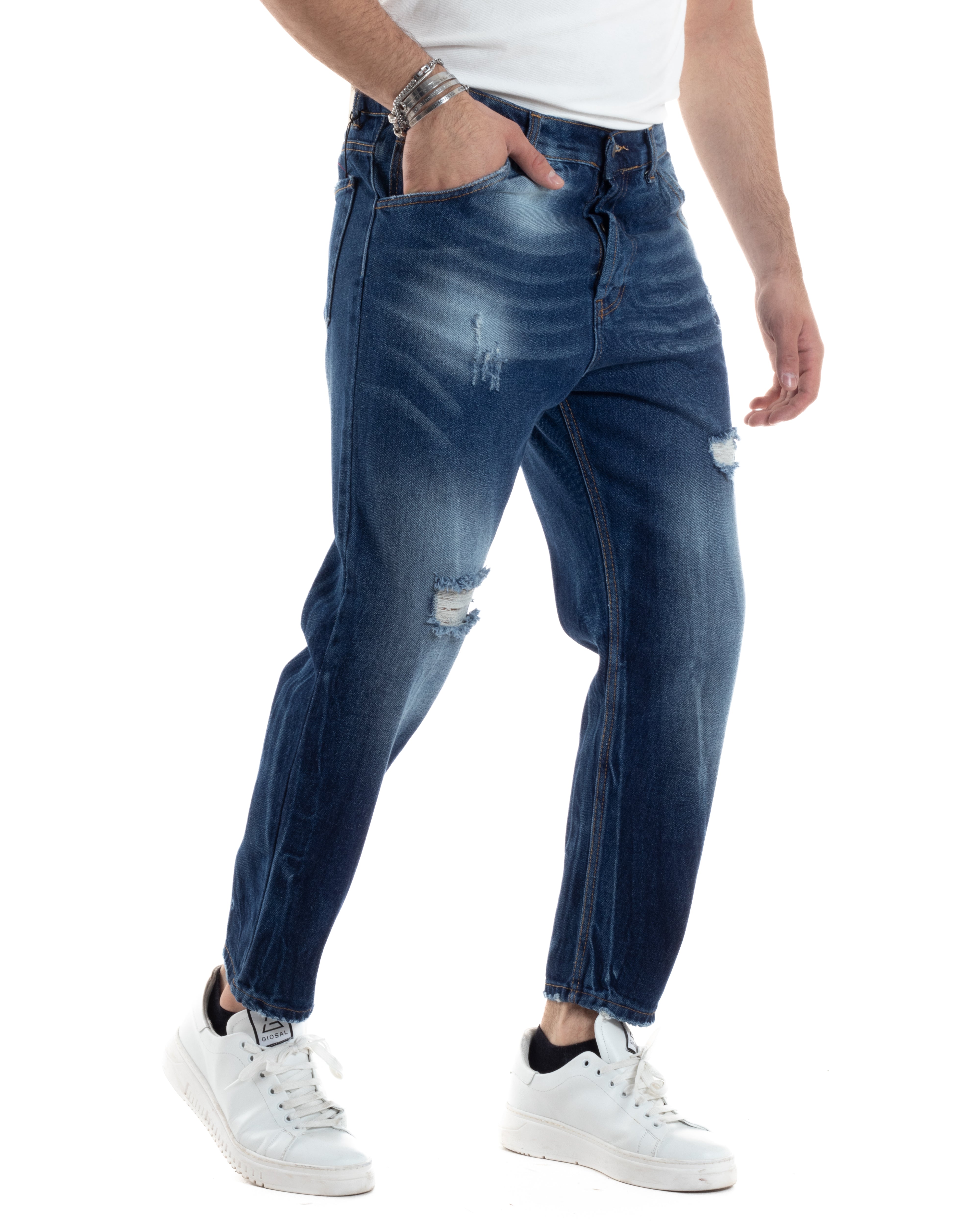 Men's Jeans Trousers Loose Fit Denim With Rips Five Casual Pockets GIOSAL-P5552A